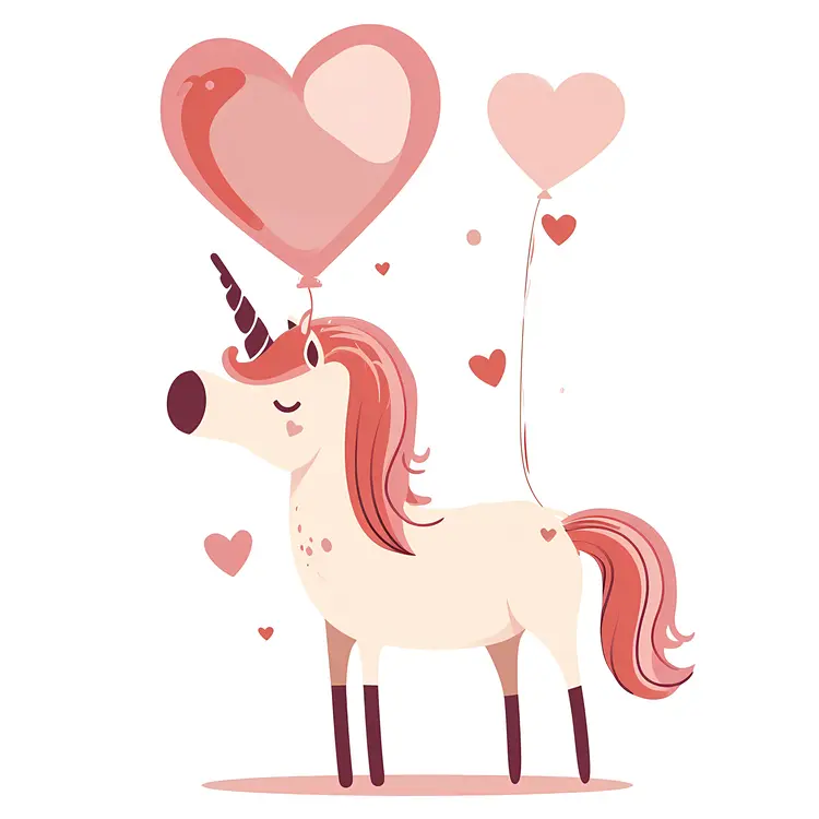 Cute Unicorn with Heart Balloons
