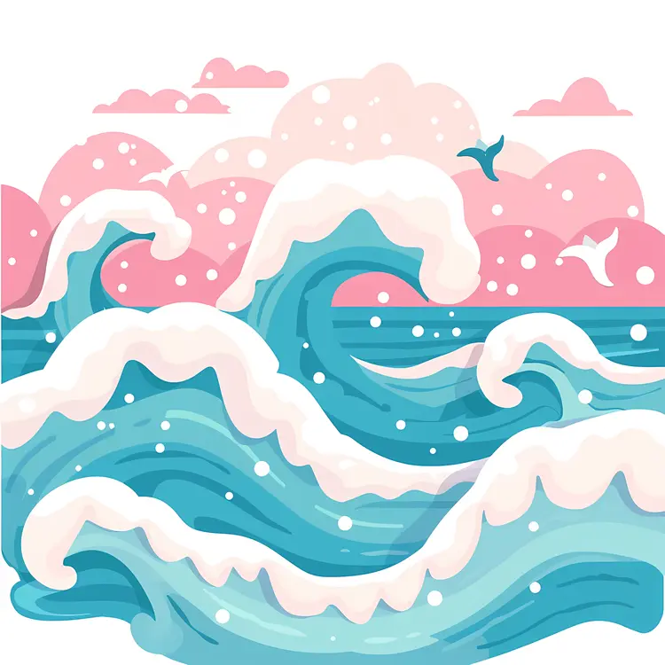 Foamy Waves with Pink Clouds