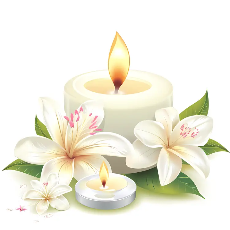 White Candle with Lilies for Serenity