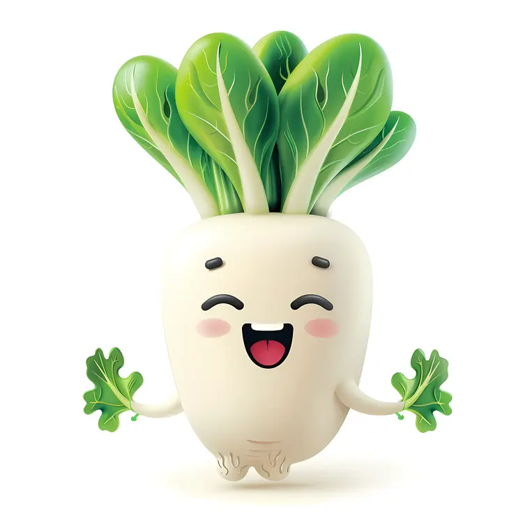 Happy White Radish Cartoon