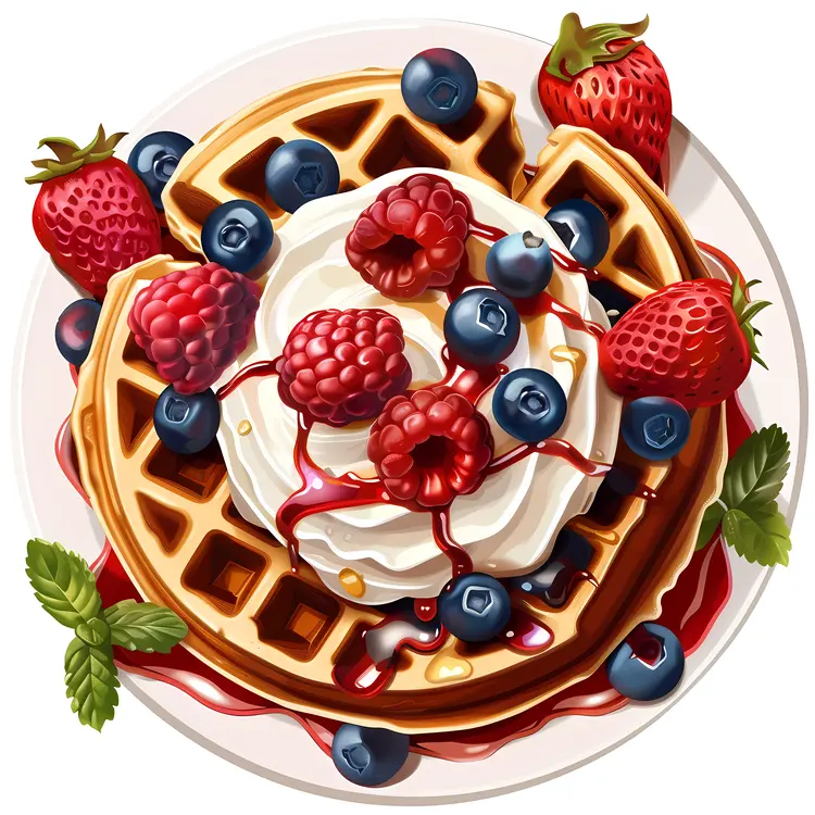 Heavenly Waffles with Mixed Berries and Cream