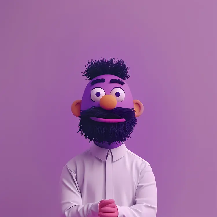 Purple Cartoon Character with Black Beard