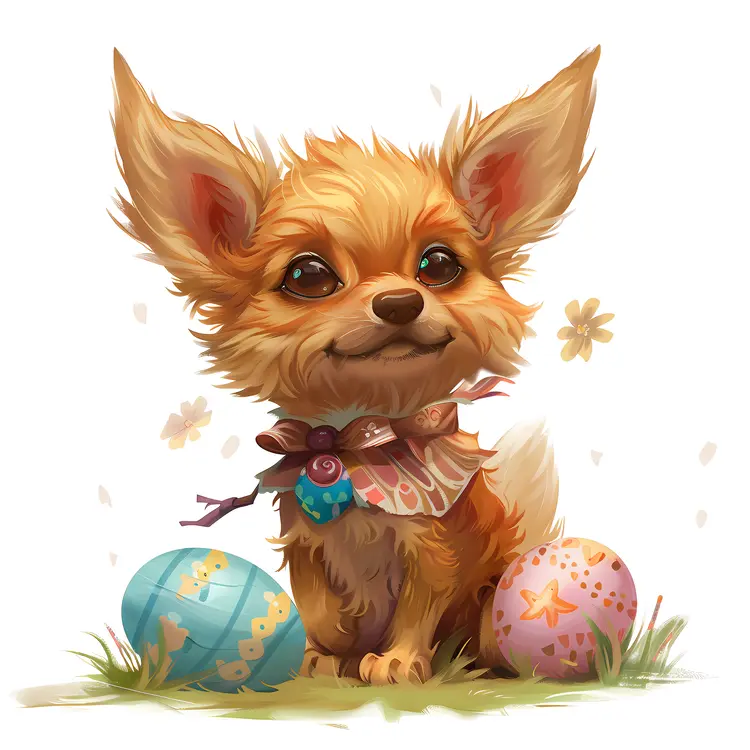 Cute Dog with Easter Eggs