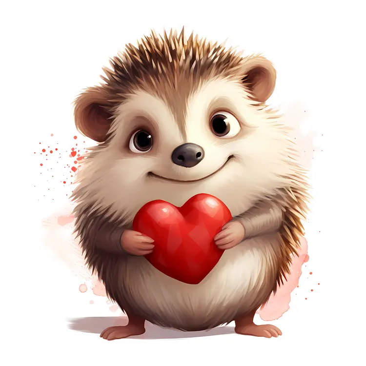 Happy Hedgehog Holding a Heart