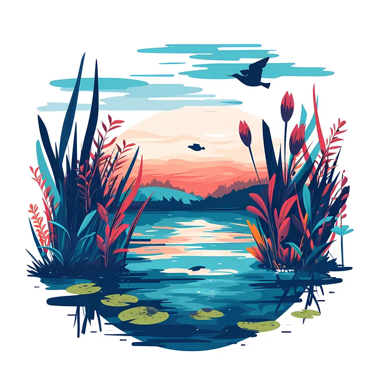 Sunset Over Tranquil Lake