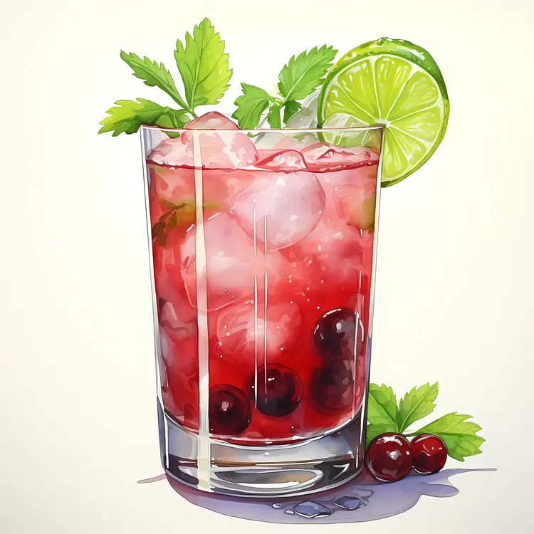 Red Cocktail with Lime and Berries