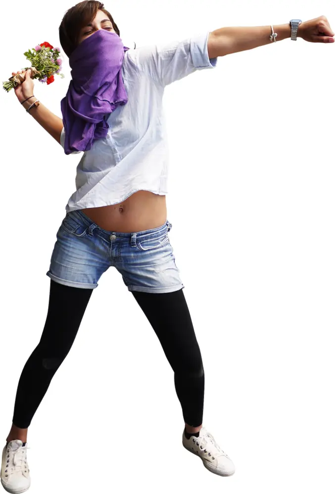 Woman in Action Holding Flowers