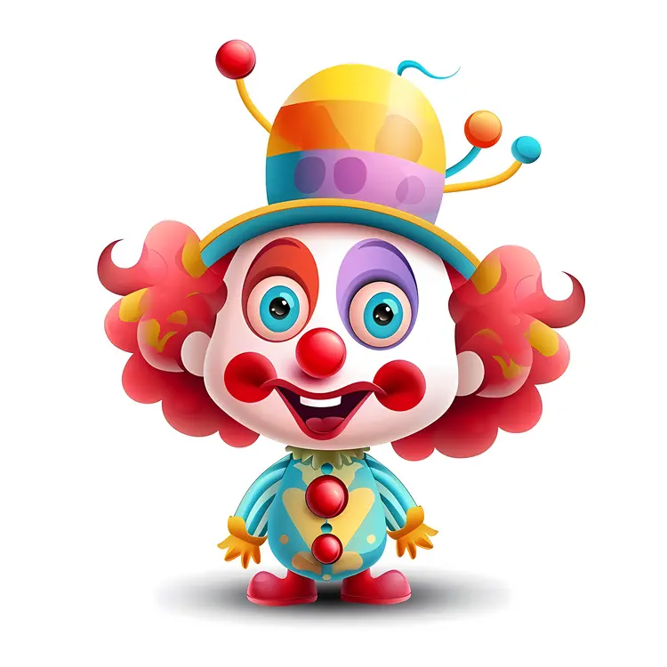 Colorful Clown with Red Hair and Colorful Hat