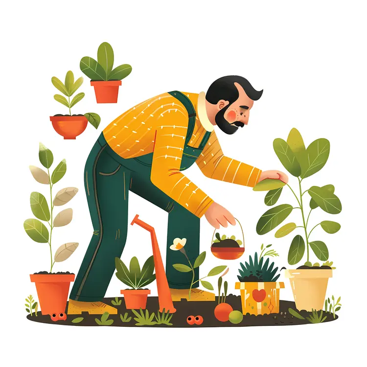 Gardener Tending to Plants