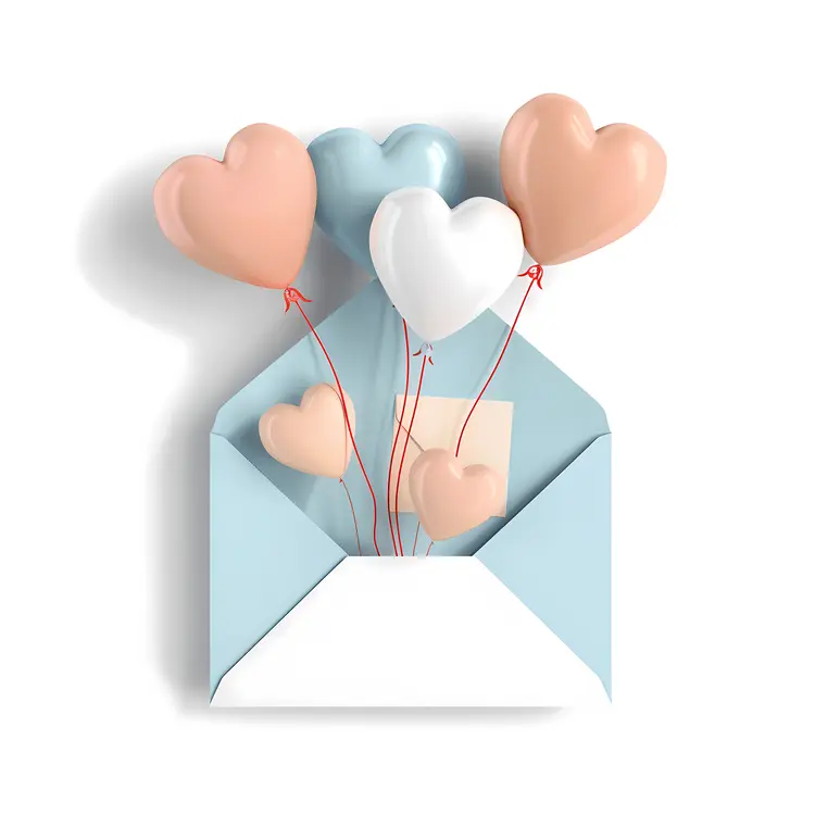 Heart Balloons in Envelope for Valentine's Day