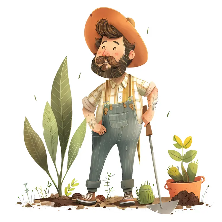 Cute Gardener Man with Plants