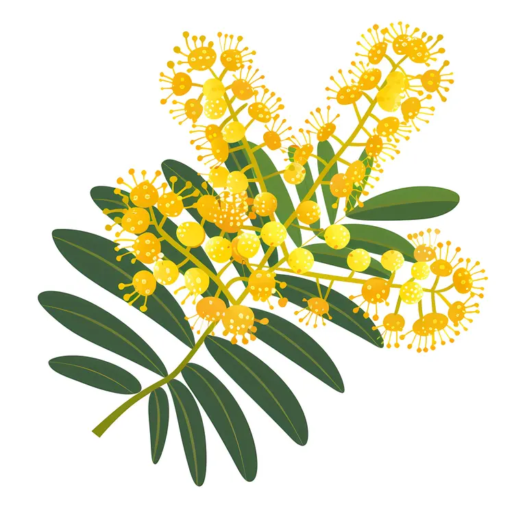 Botanical Illustration of Yellow Flowers with Green Leaves