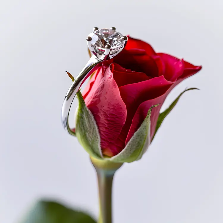 Red Rose with Diamond Ring Photo