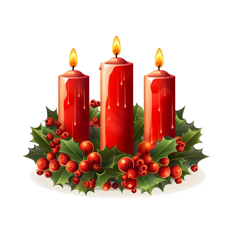 Red Candles with Holly and Berries