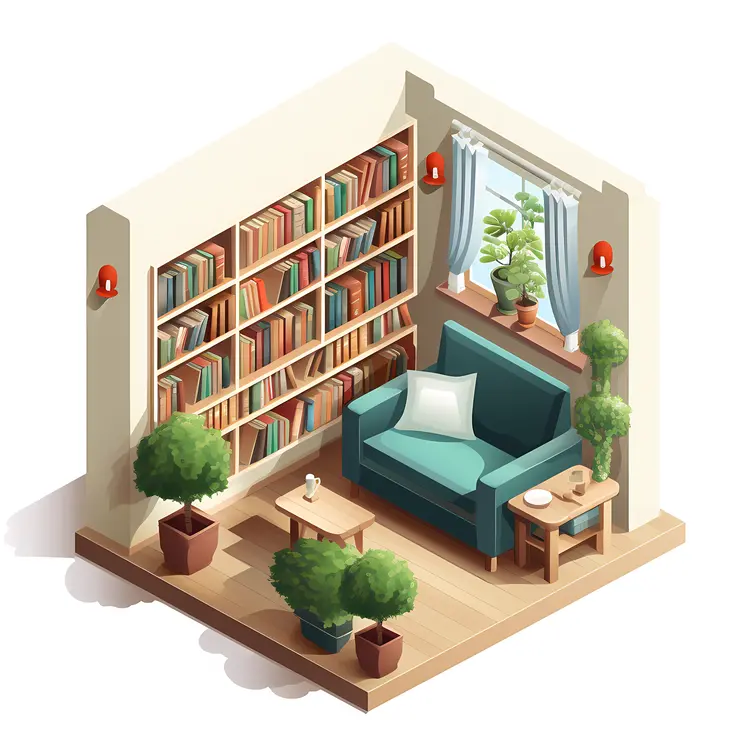 Cozy Reading Corner with Bookshelf and Armchair