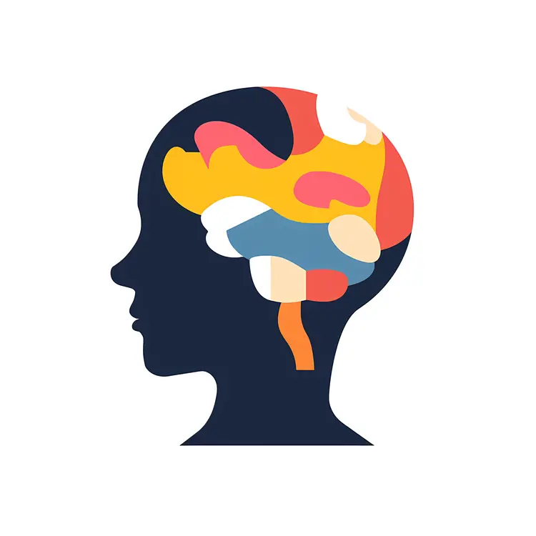 Colorful Brain Illustration in Human Head Silhouette