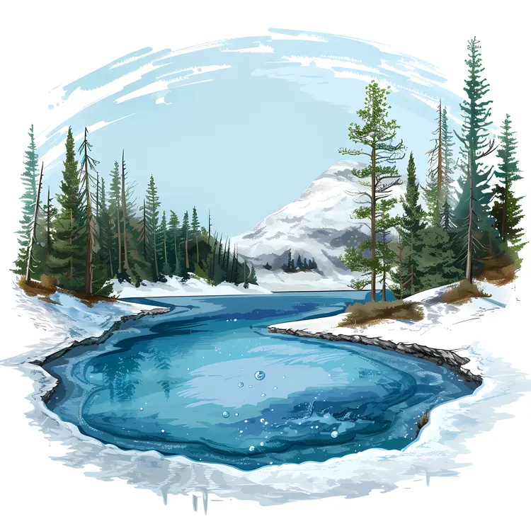 Frozen Lake in Snowy Mountains