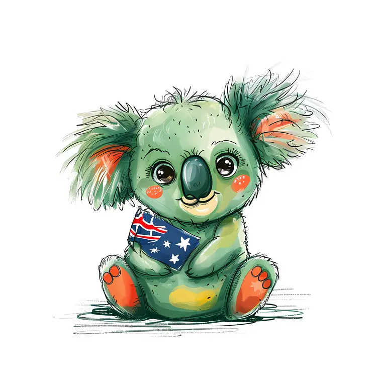 Cute Koala Holding Australian Flag