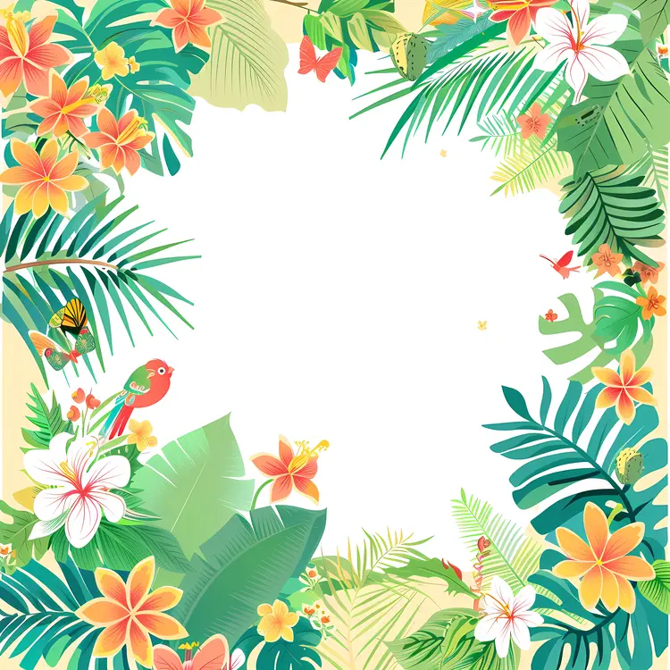 Colorful Floral Frame with Leaves
