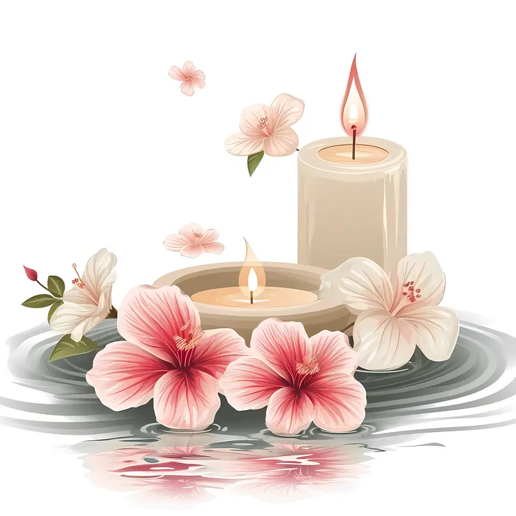 Spa Candles with Pink Hibiscus Flowers