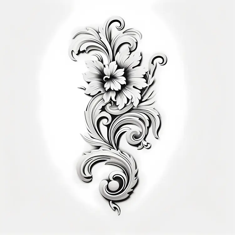 Detailed Black and White Floral Ornament