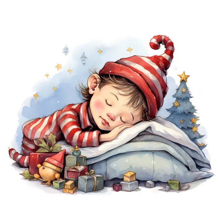 Adorable Child Sleeping in Striped Pajamas
