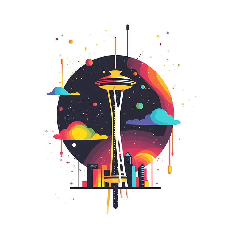 Space Needle with Vibrant Cosmic Elements