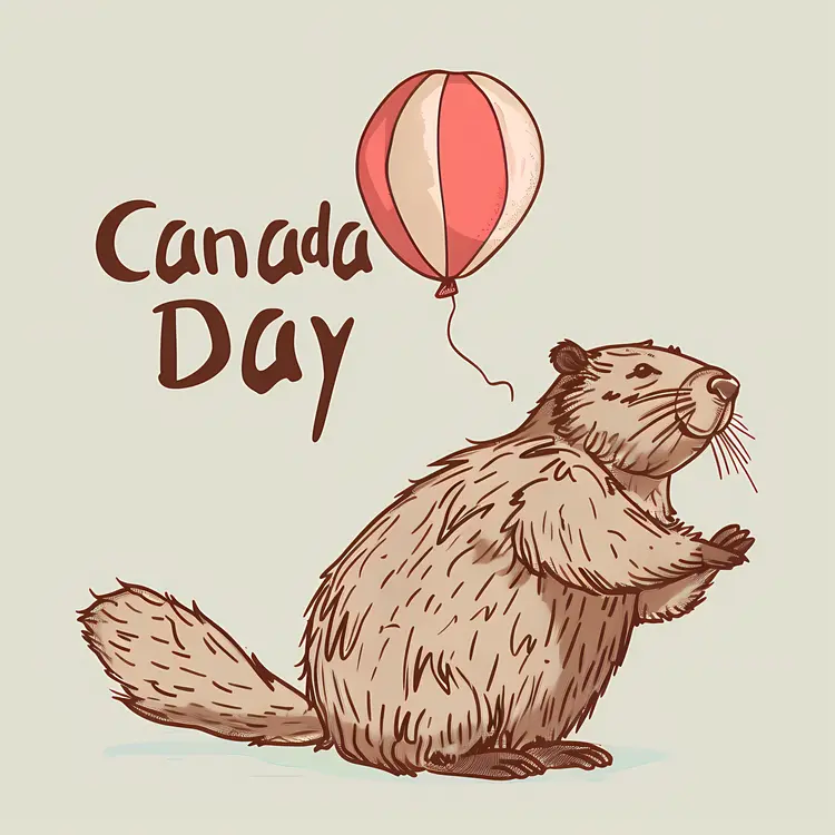 Adorable Beaver with Balloon for Canada Day