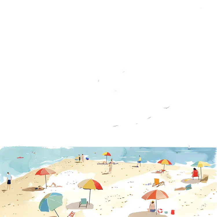 Beach with Colorful Umbrellas