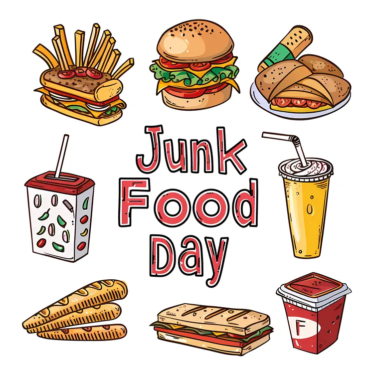 Junk Food Day Illustration with Various Fast Foods