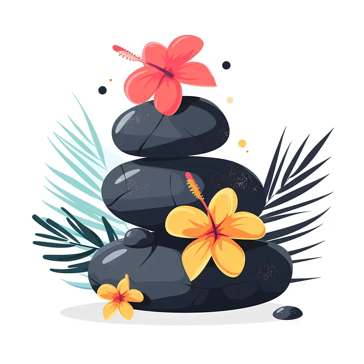 Zen Stacked Stones with Colorful Flowers