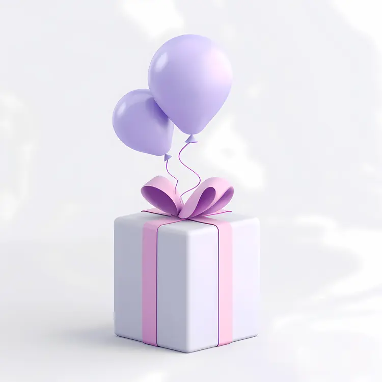 Purple Balloons and Gift Box with Pink Ribbon
