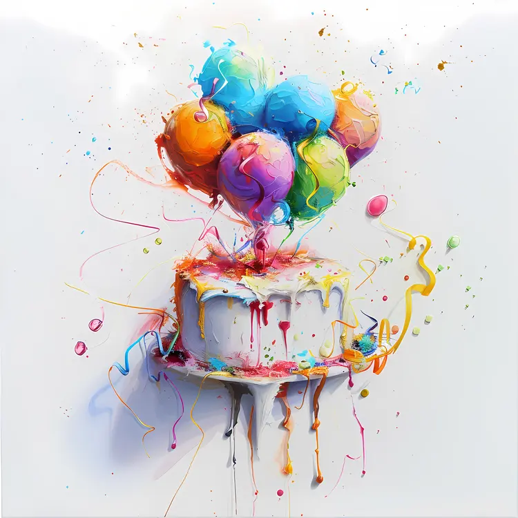 Colorful Birthday Cake with Balloons