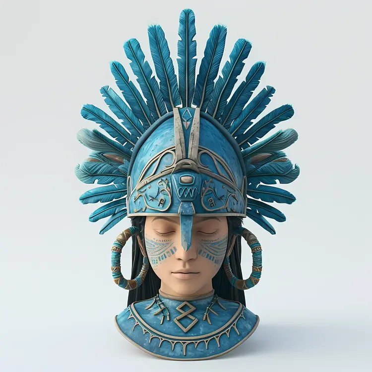 Blue Feathered Headdress with Intricate Design