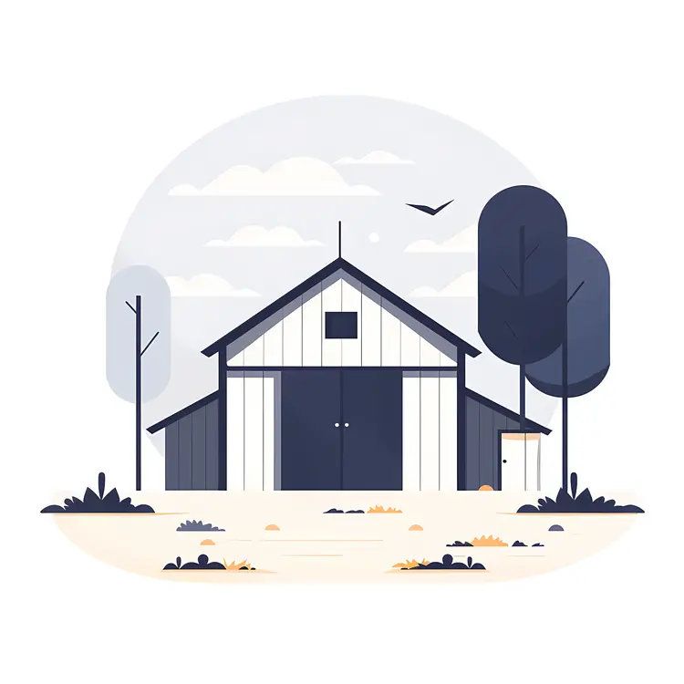 White Barn with Trees