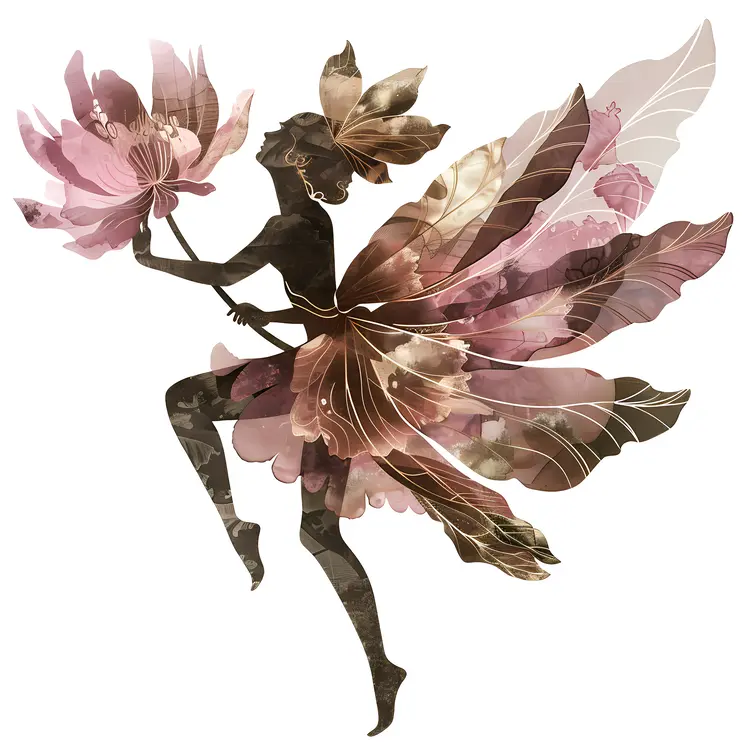 Fairy with Pink Flowers and Wings