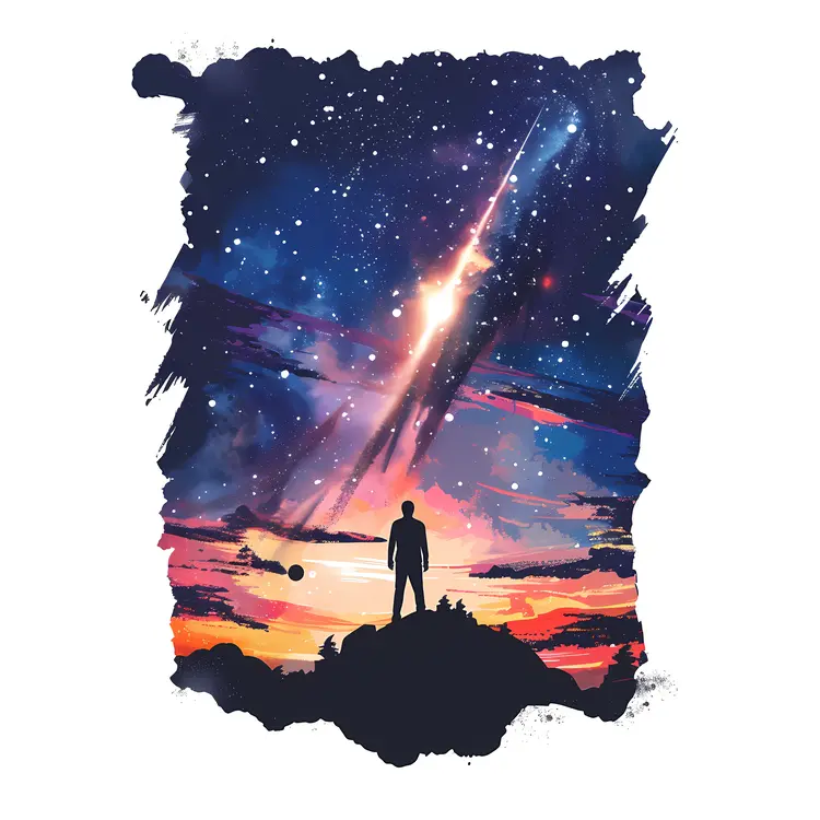 Silhouette and Shooting Star in Night Sky