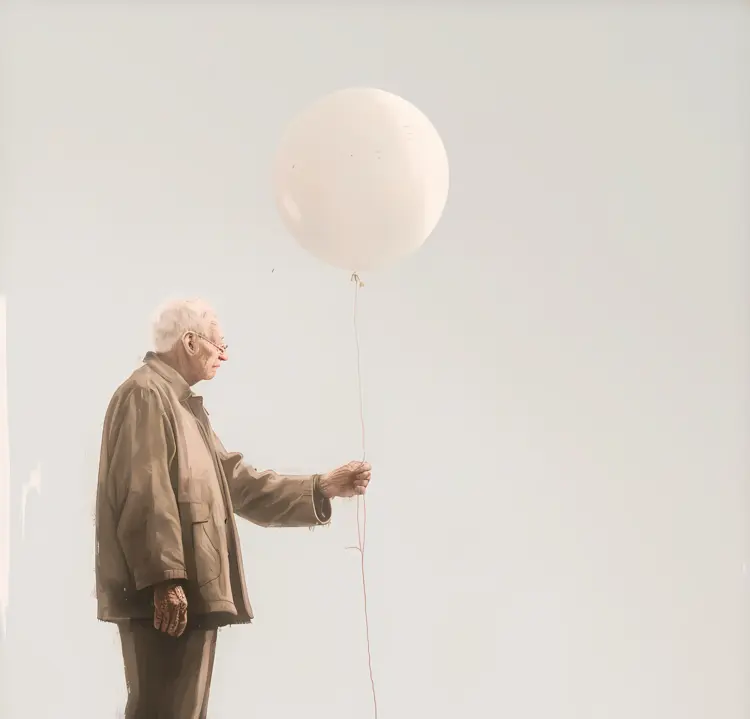 Elderly Man Holding White Balloon