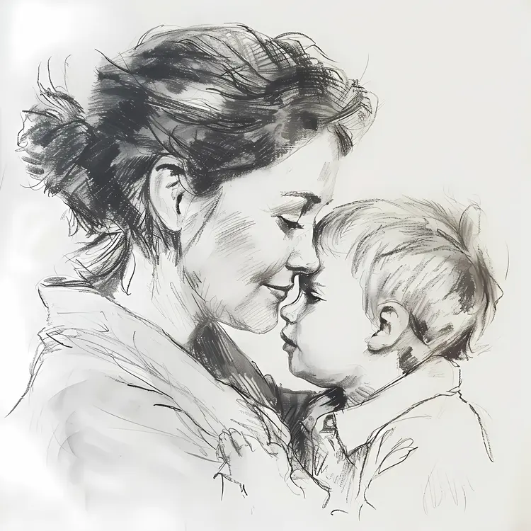 Tender Sketch of Mother and Child