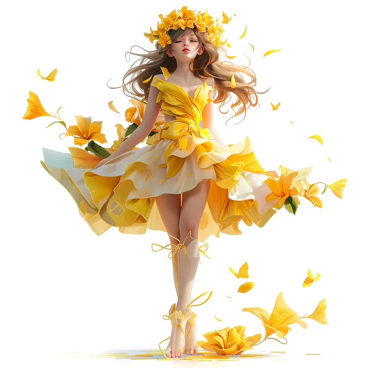 Girl in Yellow Dress with Flower Crown