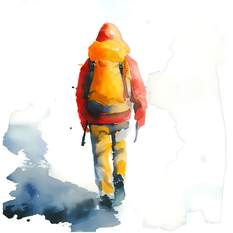 Watercolor Hiker in Red Jacket