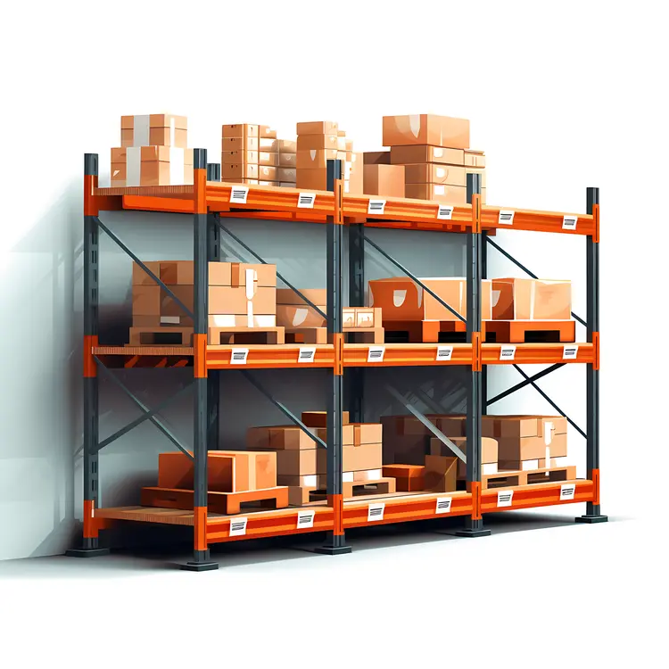 Warehouse Shelves with Boxes and Pallets
