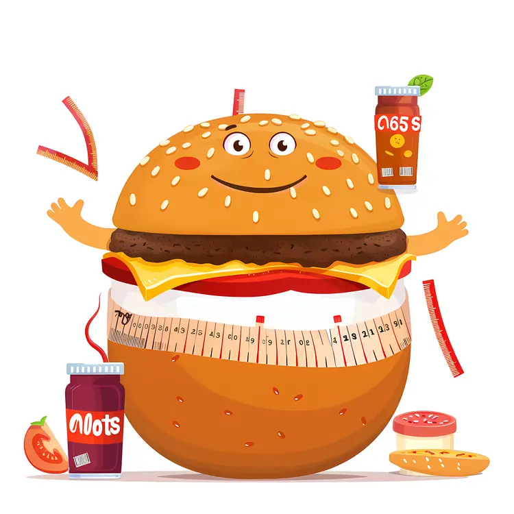 Burger with Measuring Tape and Drinks