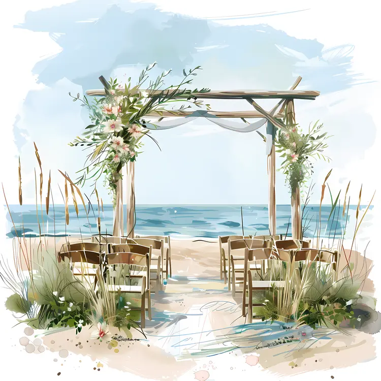 Beautiful Beach Wedding Setup with Arch and Chairs