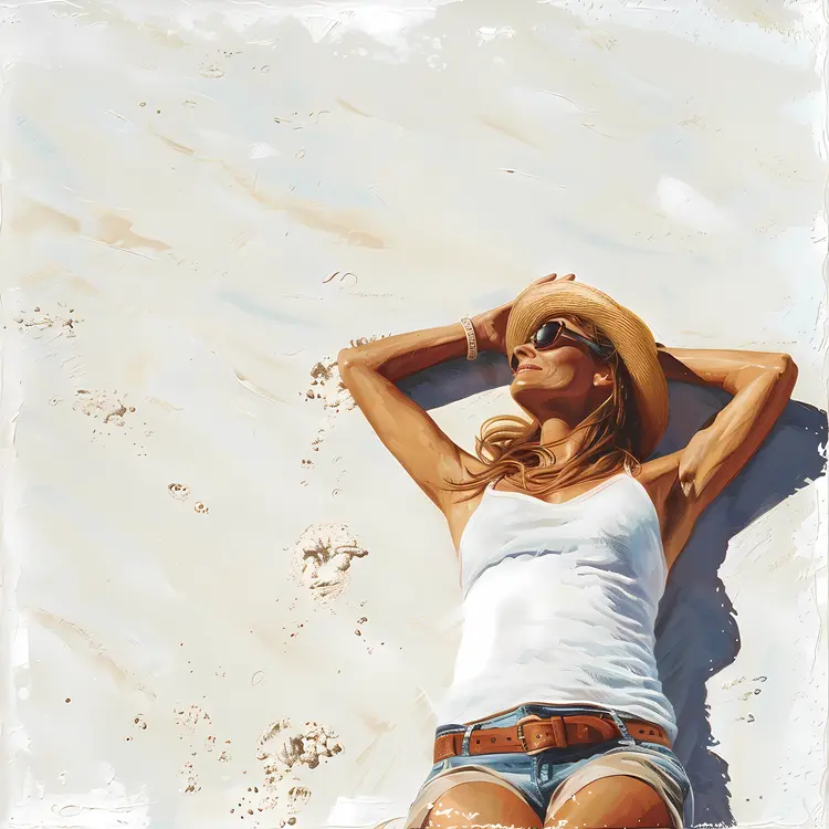 Woman Relaxing on Beach