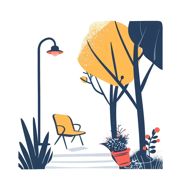 Minimalist Park Bench with Lamp Post