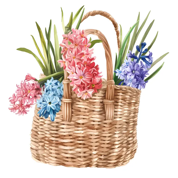 Wicker Basket with Colorful Flowers