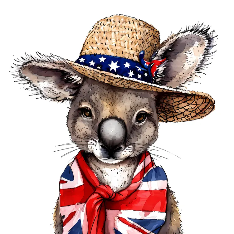 Koala with Hat and Australian Flag Scarf