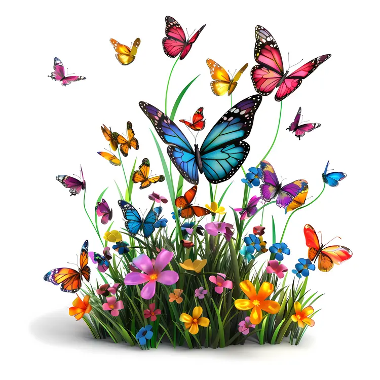 Vibrant Butterflies and Flowers in a Garden