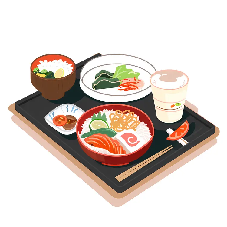 Japanese Style Meal Tray with Soup and Rice